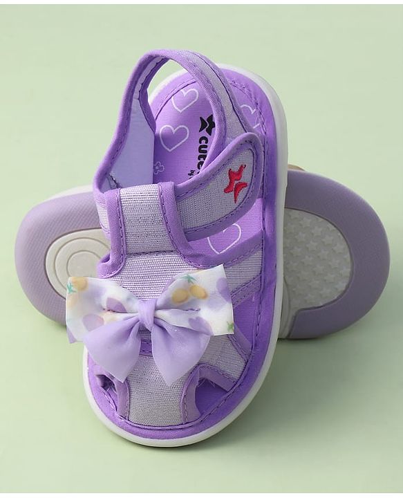 Cute Walk by Babyhug Sandals with Velcro Closure Heart Print & Bow Applique - Light Orange