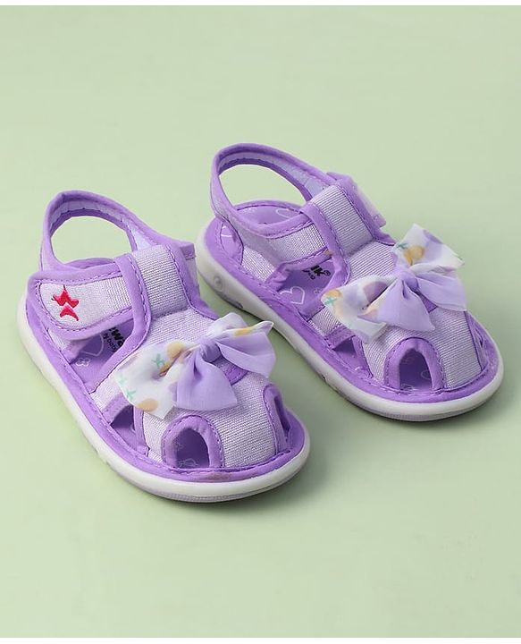 Cute Walk by Babyhug Sandals with Velcro Closure Heart Print & Bow Applique - Light Orange