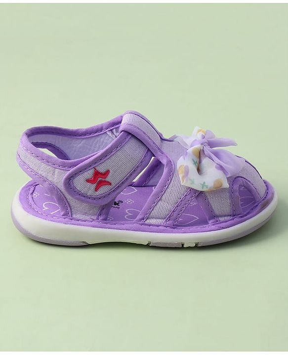 Cute Walk by Babyhug Sandals with Velcro Closure Heart Print & Bow Applique - Light Orange