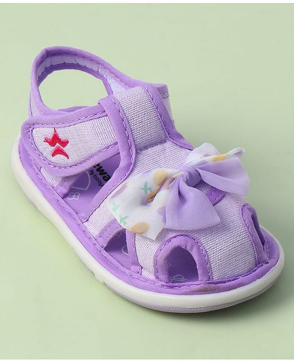 Cute Walk by Babyhug Sandals with Velcro Closure Heart Print & Bow Applique - Light Orange