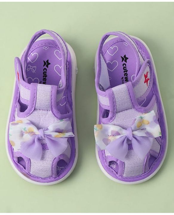 Cute Walk by Babyhug Sandals with Velcro Closure Heart Print & Bow Applique - Light Orange