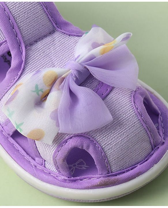 Cute Walk by Babyhug Sandals with Velcro Closure Heart Print & Bow Applique - Light Orange