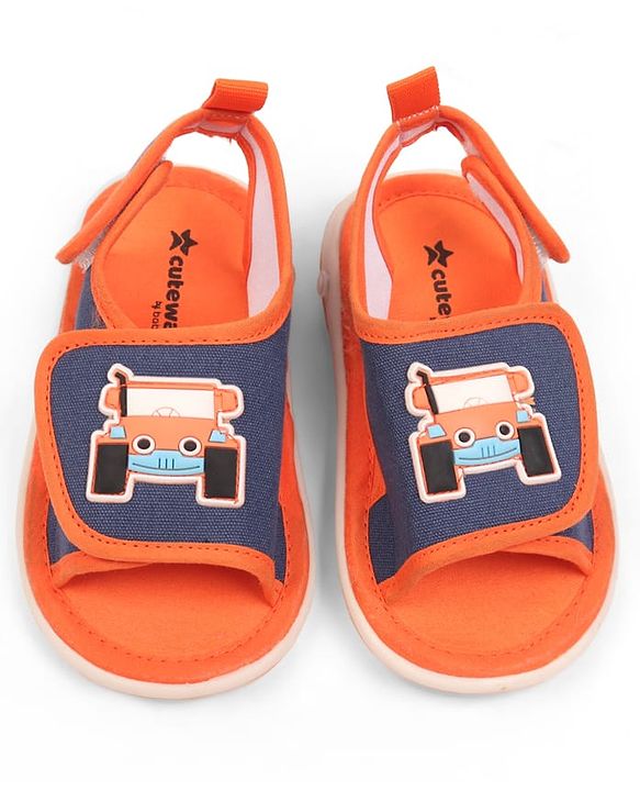Cute Walk by Babyhug Velcro Closure Sandals with Vehicle Applique - Orange