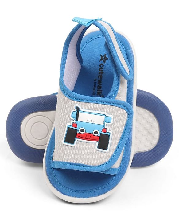 Cute Walk by Babyhug Velcro Closure Sandals with Vehicle Applique - Grey