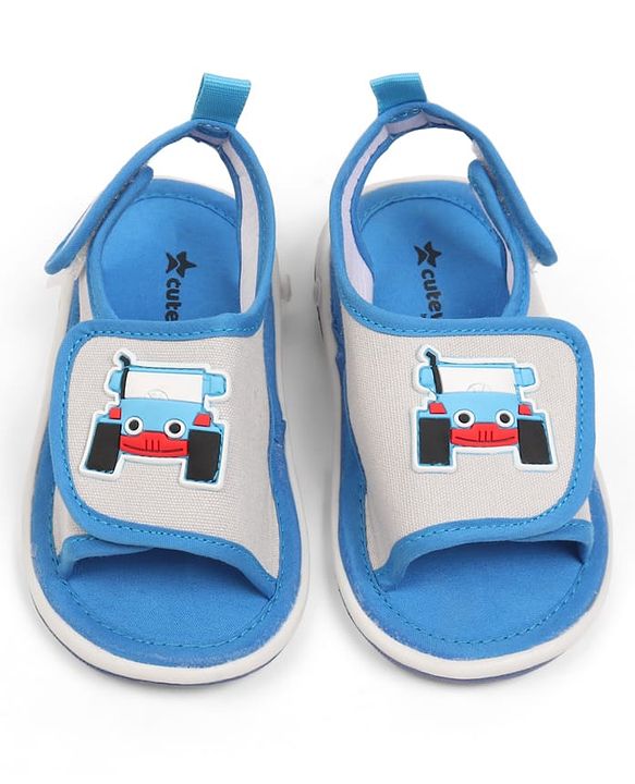 Cute Walk by Babyhug Velcro Closure Sandals with Vehicle Applique - Grey