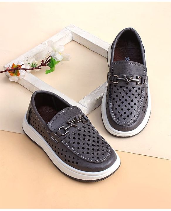 Cute Walk by Babyhug Slip on Loafers with Star Design - Grey
