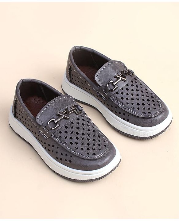 Cute Walk by Babyhug Slip on Loafers with Star Design - Grey