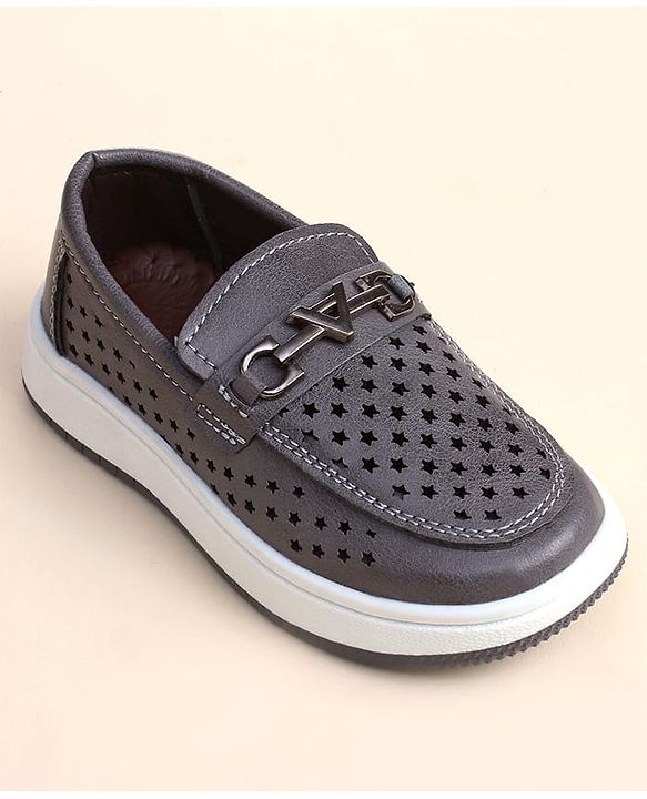Cute Walk by Babyhug Slip on Loafers with Star Design - Grey
