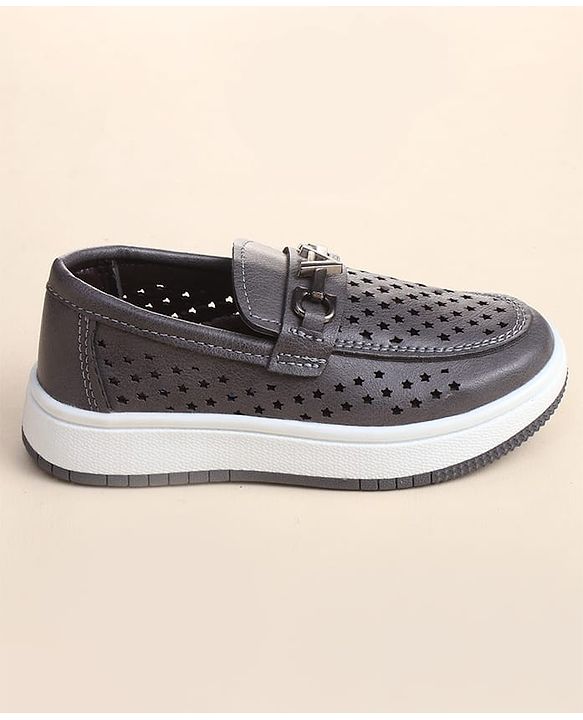 Cute Walk by Babyhug Slip on Loafers with Star Design - Grey