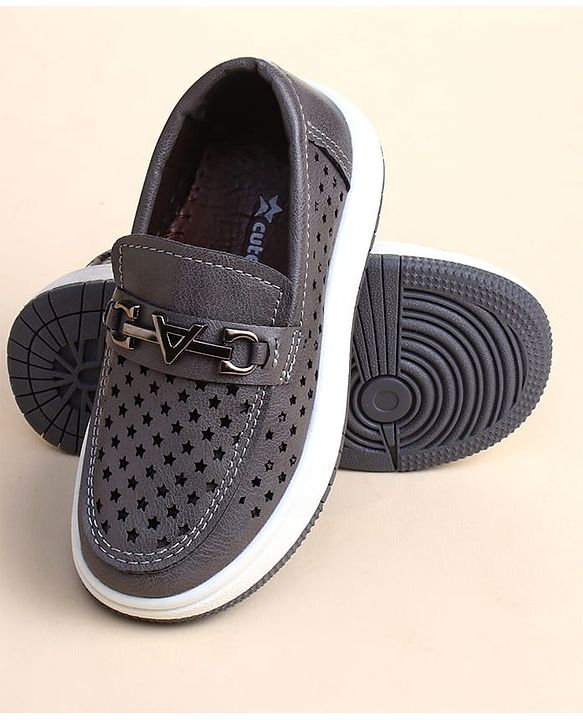 Cute Walk by Babyhug Slip on Loafers with Star Design - Grey