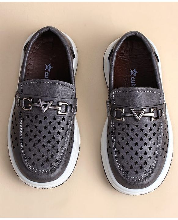 Cute Walk by Babyhug Slip on Loafers with Star Design - Grey