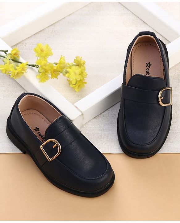 Cute Walk by Babyhug Solid Slip On Oxford Shoes with Buckle design - Navy Blue