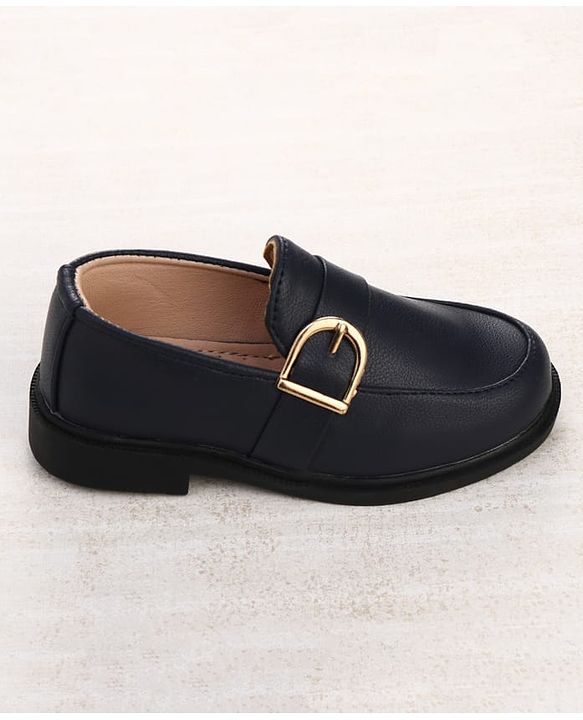 Cute Walk by Babyhug Solid Slip On Oxford Shoes with Buckle design - Navy Blue