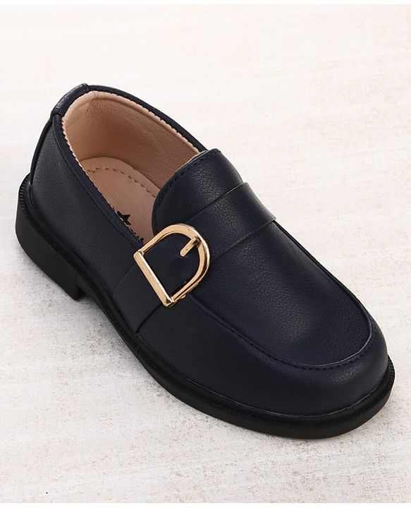 Cute Walk by Babyhug Solid Slip On Oxford Shoes with Buckle design - Navy Blue