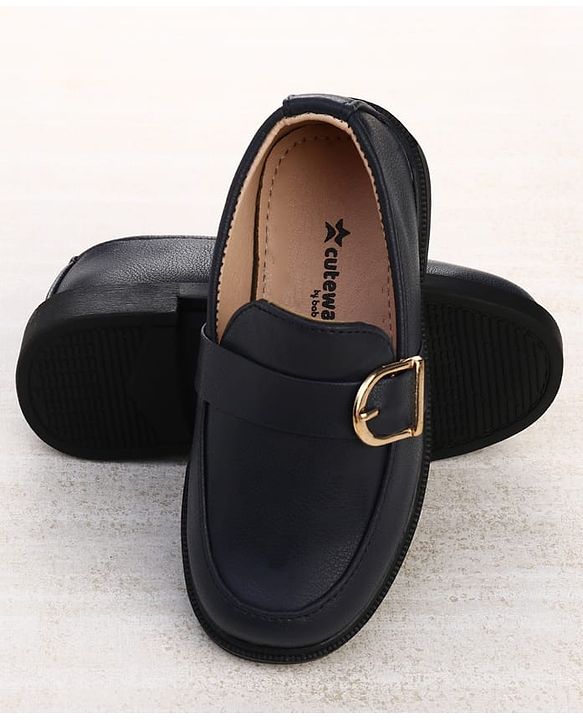 Cute Walk by Babyhug Solid Slip On Oxford Shoes with Buckle design - Navy Blue