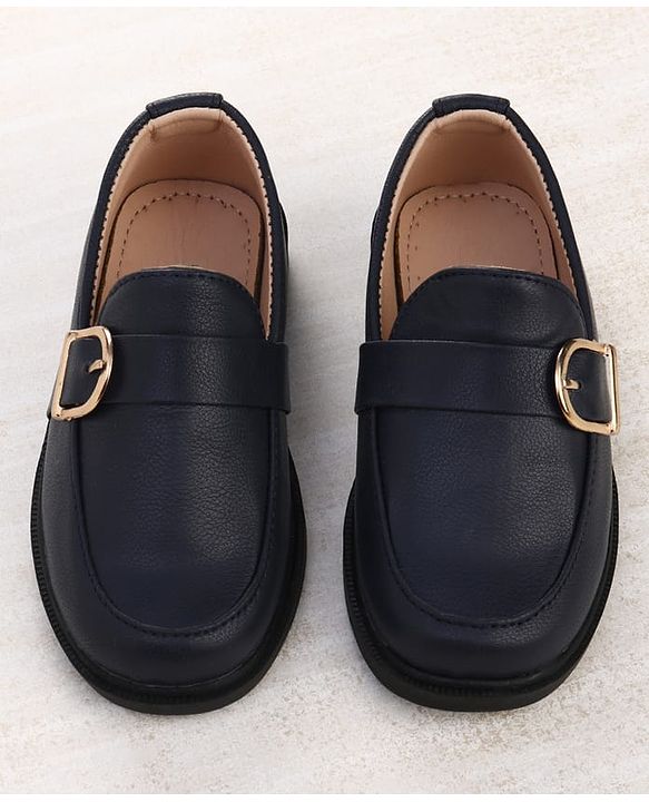 Cute Walk by Babyhug Solid Slip On Oxford Shoes with Buckle design - Navy Blue