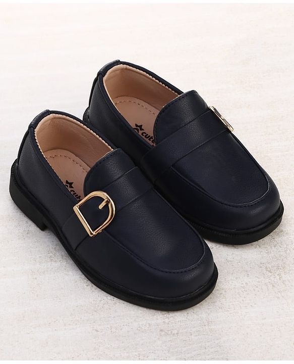 Cute Walk by Babyhug Solid Slip On Oxford Shoes with Buckle design - Navy Blue