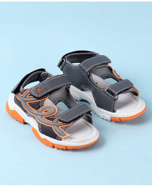 Cute Walk by Babyhug Solid Sandals with Velcro Closure - Grey