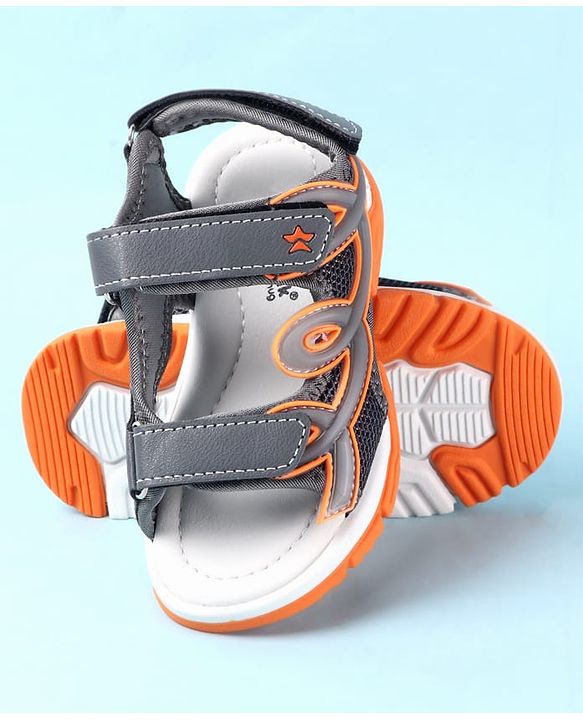 Cute Walk by Babyhug Solid Sandals with Velcro Closure - Grey