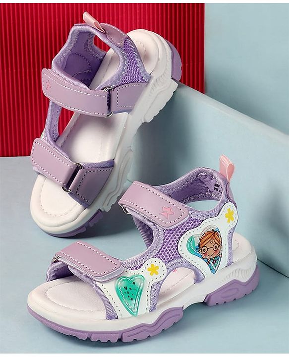 Cute Walk by Babyhug Sandals with Velcro Closure Heart Applique & Floral Print - Purple