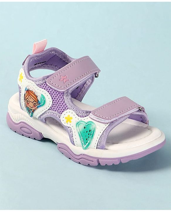 Cute Walk by Babyhug Sandals with Velcro Closure Heart Applique & Floral Print - Purple