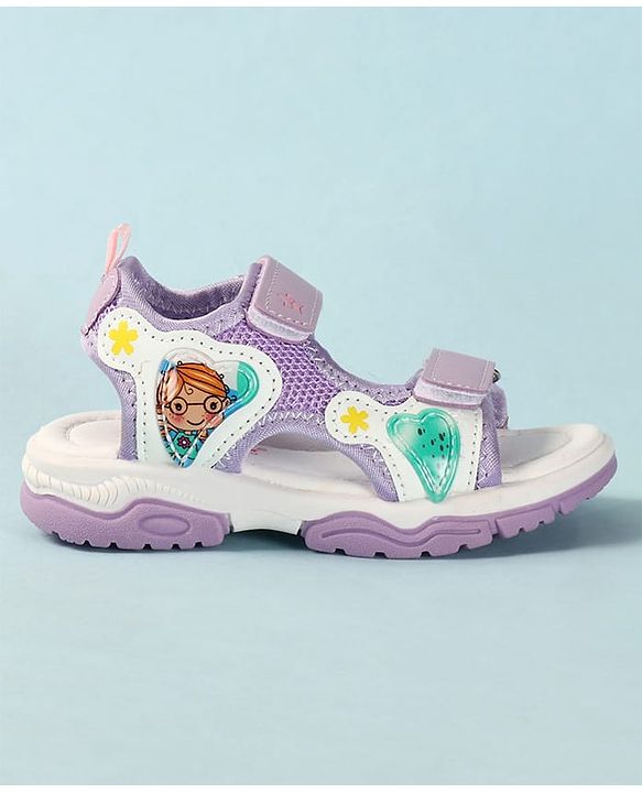 Cute Walk by Babyhug Sandals with Velcro Closure Heart Applique & Floral Print - Purple