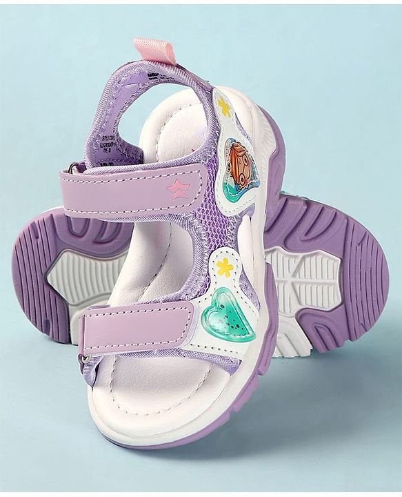 Cute Walk by Babyhug Sandals with Velcro Closure Heart Applique & Floral Print - Purple