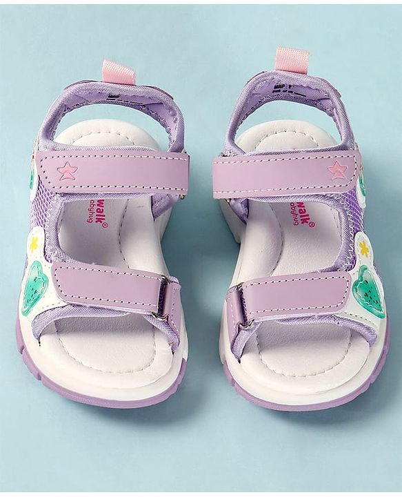 Cute Walk by Babyhug Sandals with Velcro Closure Heart Applique & Floral Print - Purple