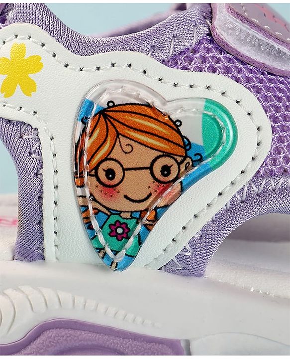 Cute Walk by Babyhug Sandals with Velcro Closure Heart Applique & Floral Print - Purple