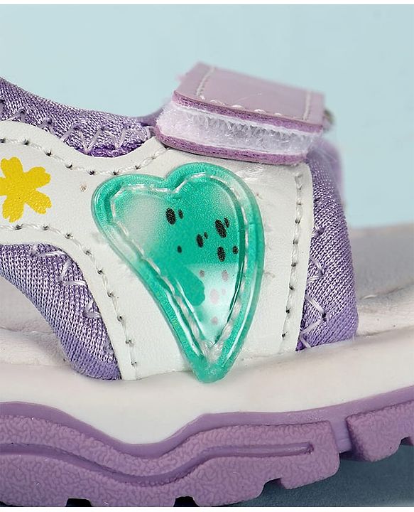 Cute Walk by Babyhug Sandals with Velcro Closure Heart Applique & Floral Print - Purple