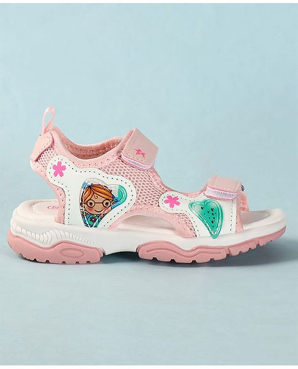 Cute Walk by Babyhug Sandals with Velcro Closure Heart Applique & Floral Print - Purple