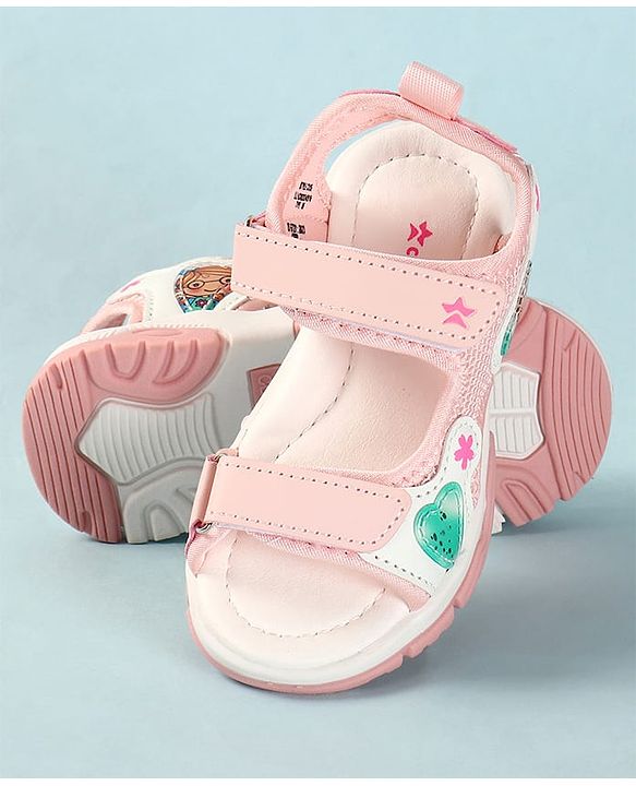 Cute Walk by Babyhug Sandals with Velcro Closure Heart Applique & Floral Print - Purple