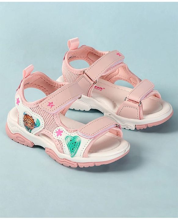 Cute Walk by Babyhug Sandals with Velcro Closure Heart Applique & Floral Print - Purple
