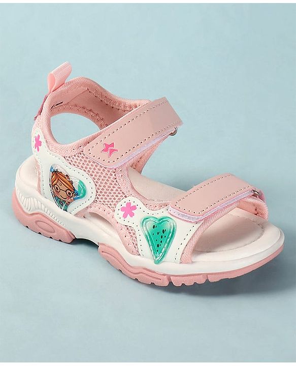 Cute Walk by Babyhug Sandals with Velcro Closure Heart Applique & Floral Print - Purple