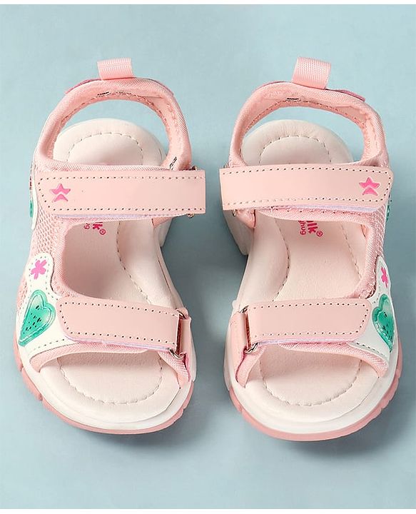Cute Walk by Babyhug Sandals with Velcro Closure Heart Applique & Floral Print - Purple