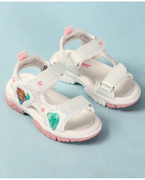 Cute Walk by Babyhug Sandals with Velcro Closure Heart Applique & Floral Print - Purple