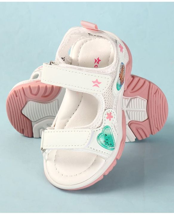 Cute Walk by Babyhug Sandals with Velcro Closure Heart Applique & Floral Print - Purple