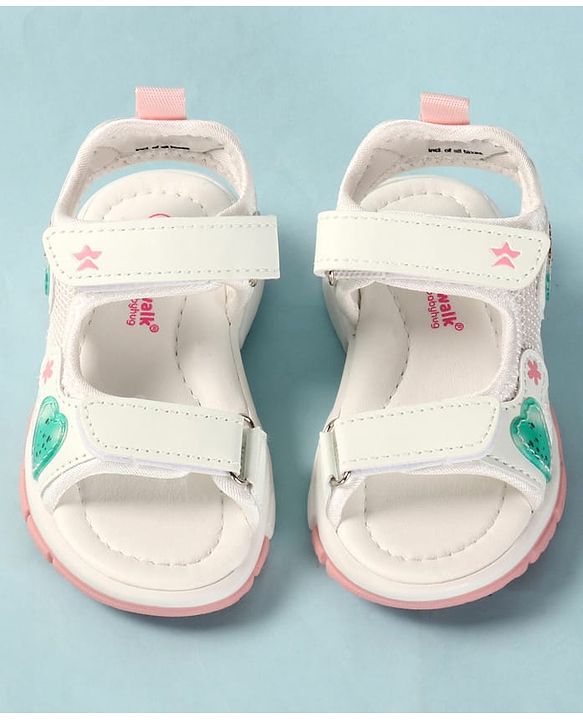 Cute Walk by Babyhug Sandals with Velcro Closure Heart Applique & Floral Print - Purple
