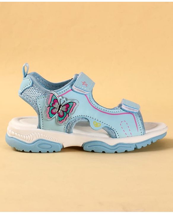 Cute Walk by Babyhug Velcro Closure Sandals With Butterfly Applique - Light Blue