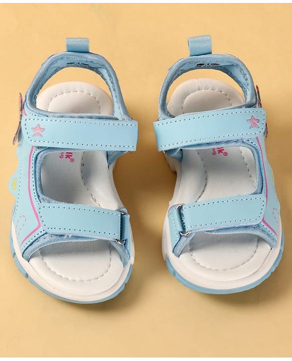 Cute Walk by Babyhug Velcro Closure Sandals With Butterfly Applique - Light Blue