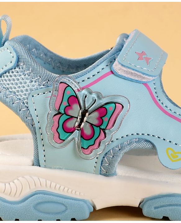 Cute Walk by Babyhug Velcro Closure Sandals With Butterfly Applique - Light Blue
