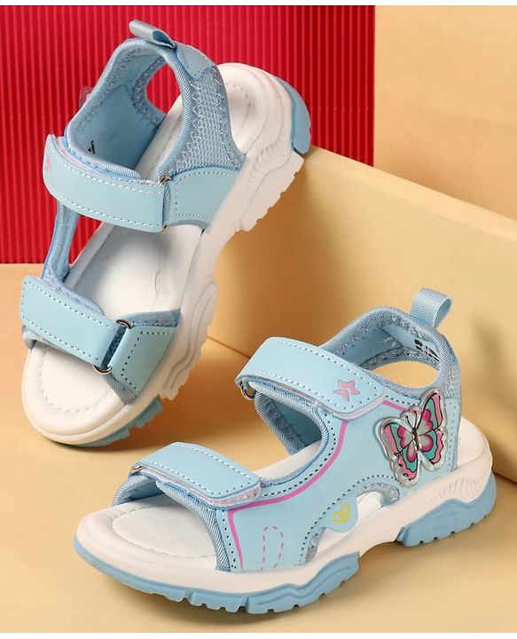 Cute Walk by Babyhug Velcro Closure Sandals With Butterfly Applique - Light Blue