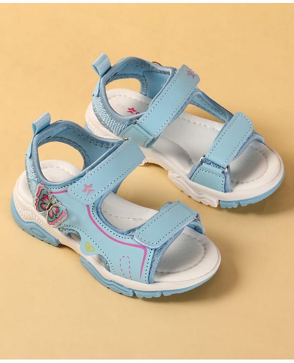 Cute Walk by Babyhug Velcro Closure Sandals With Butterfly Applique - Light Blue