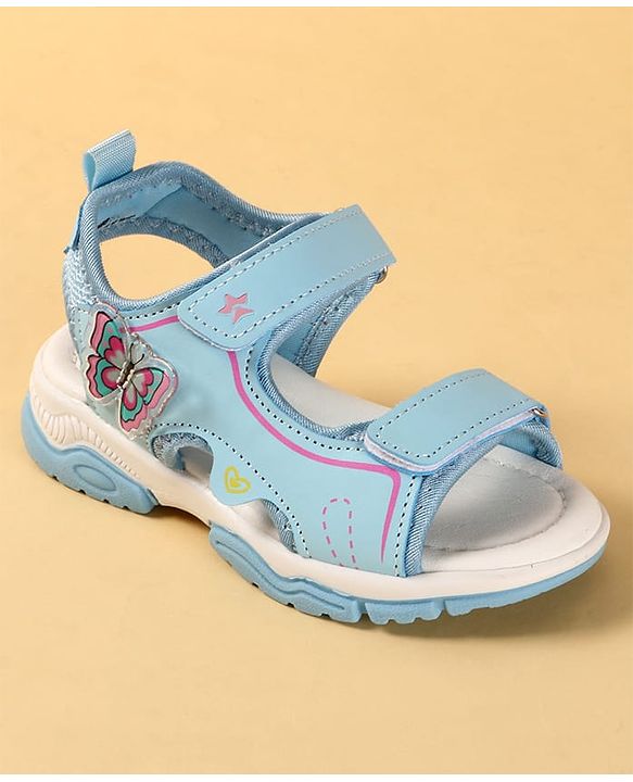 Cute Walk by Babyhug Velcro Closure Sandals With Butterfly Applique - Light Blue