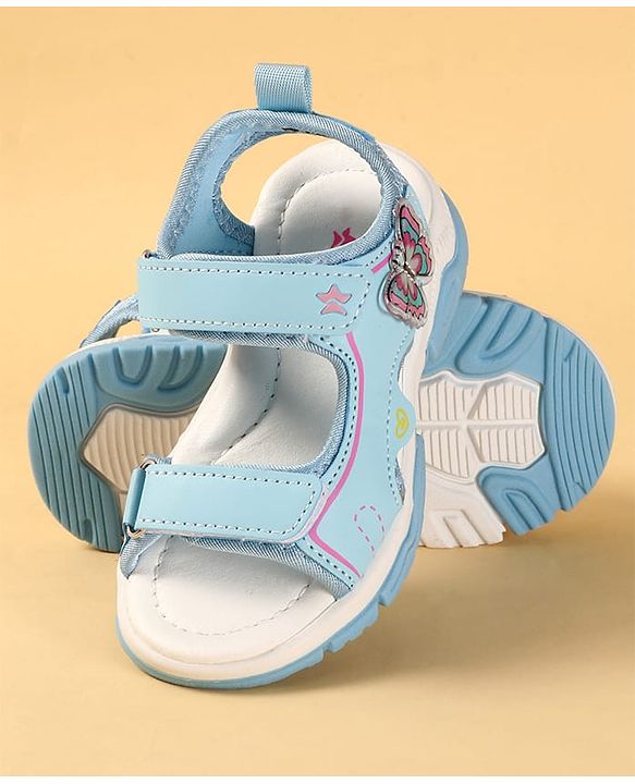 Cute Walk by Babyhug Velcro Closure Sandals With Butterfly Applique - Light Blue