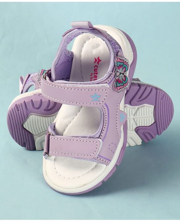 Cute Walk by Babyhug Velcro Closure Sandals With Butterfly Applique - Light Blue