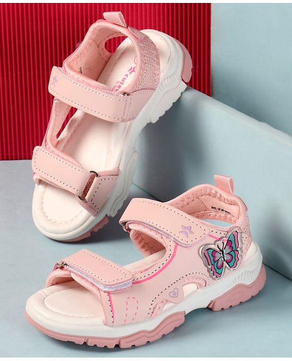 Cute Walk by Babyhug Velcro Closure Sandals With Butterfly Applique - Light Blue