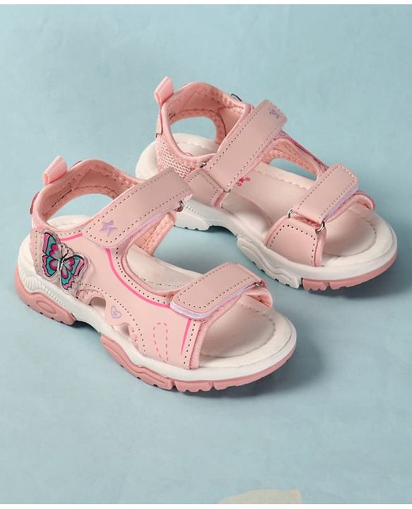 Cute Walk by Babyhug Velcro Closure Sandals With Butterfly Applique - Light Blue