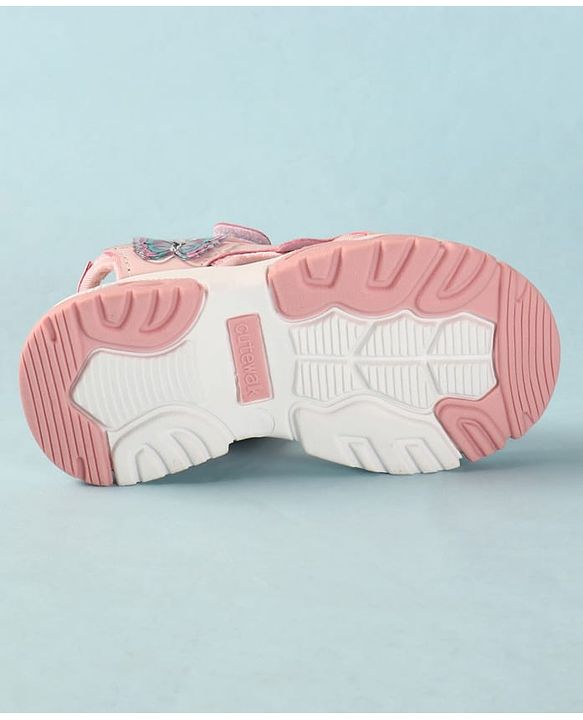 Cute Walk by Babyhug Velcro Closure Sandals With Butterfly Applique - Light Blue