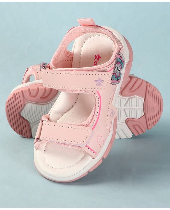 Cute Walk by Babyhug Velcro Closure Sandals With Butterfly Applique - Light Blue